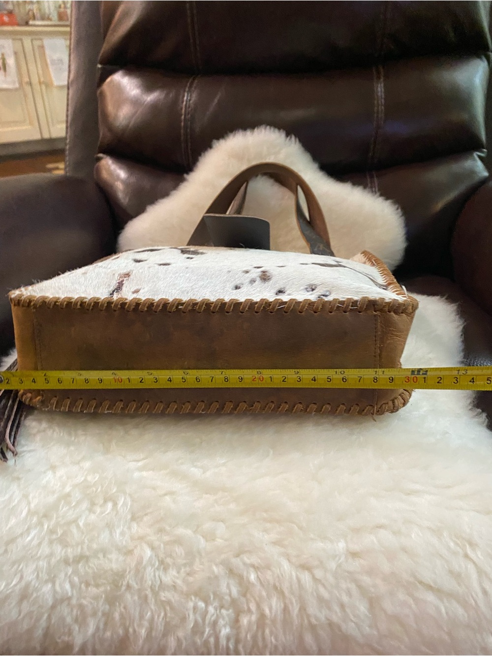 Louis Vuitton White Haircalf Tote with Monogram Trim and Tassel - Picture 4 of 8